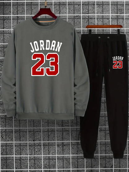 Ensemble sweat-shirt et pantalon de sport pour hommes, décontracté et chaud, imprimé JORDAN 23, ample et épais, en velours, col rond, automne et hiver
