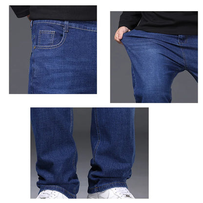 Jean extensible pour hommes, 29 à 50 tailles, pantalon en Denim à jambe droite, taille étendue, bleu/noir, Streetwear, coupe décontractée pour le travail et le décontracté