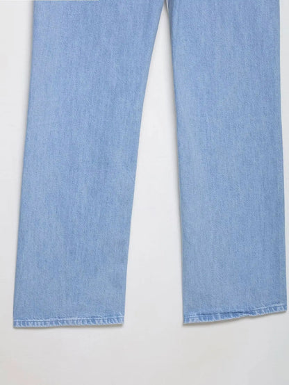 HH – costume en Denim Vintage pour femme, manteau à revers à manches longues et simple boutonnage + jean taille haute à jambes larges, ensemble de mode de rue, automne 2024