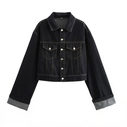 HH – costume en Denim Vintage pour femme, manteau à revers à manches longues et simple boutonnage + jean taille haute à jambes larges, ensemble de mode de rue, automne 2024