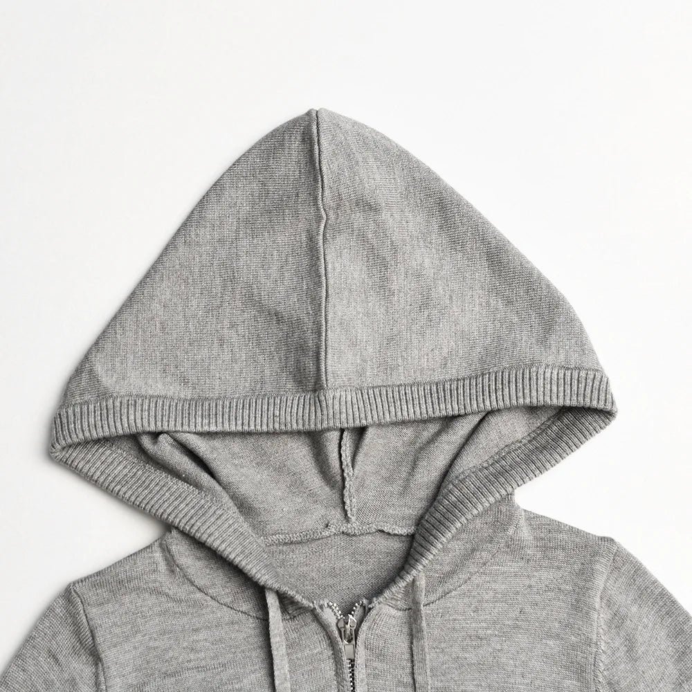 Ensemble tricoté 2 pièces pour femmes, survêtement à manches longues, fermeture éclair, pull à capuche, haut court, pantalon évasé, extensible, assorti, tenue