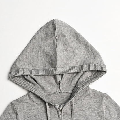 Ensemble tricoté 2 pièces pour femmes, survêtement à manches longues, fermeture éclair, pull à capuche, haut court, pantalon évasé, extensible, assorti, tenue