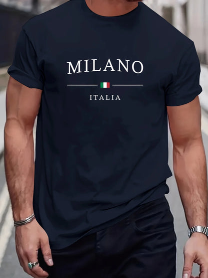 MILANO-T-shirt à Manches Courtes et Col Rond pour Homme, Haut Décontracté, Confortable, Lettre Imprimée, Été, 100% Coton, Mode