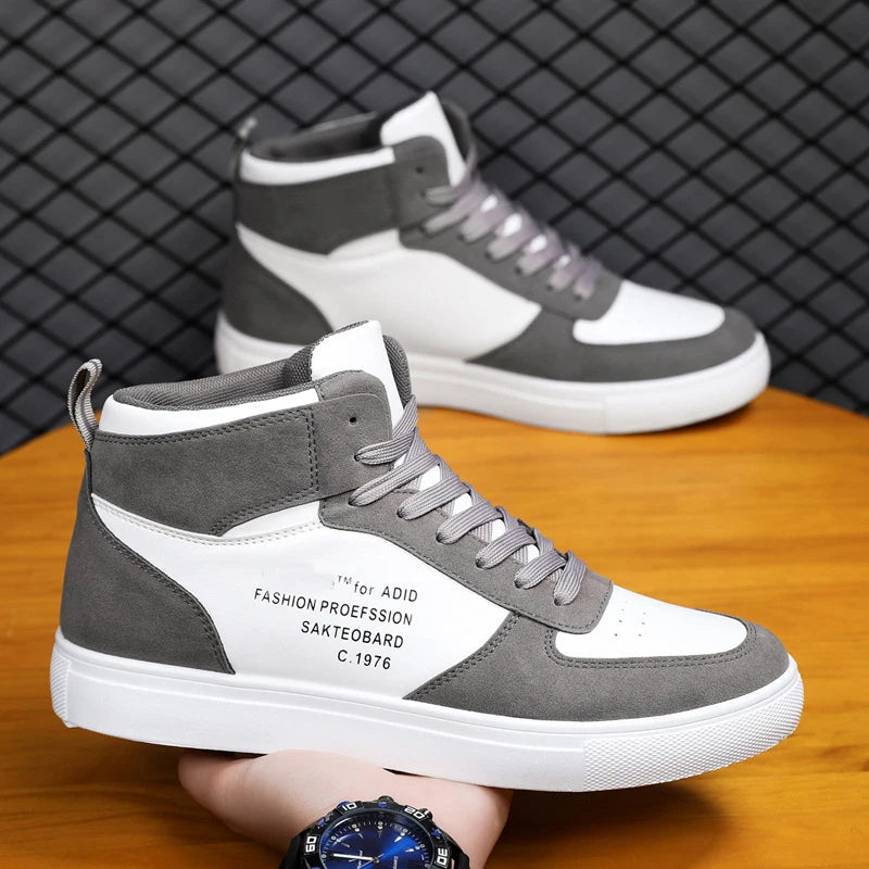 Chaussures de skateboard en cuir pour hommes, baskets montantes, chaussures de sport décontractées, chaussures de rue, chaussures de marche plates