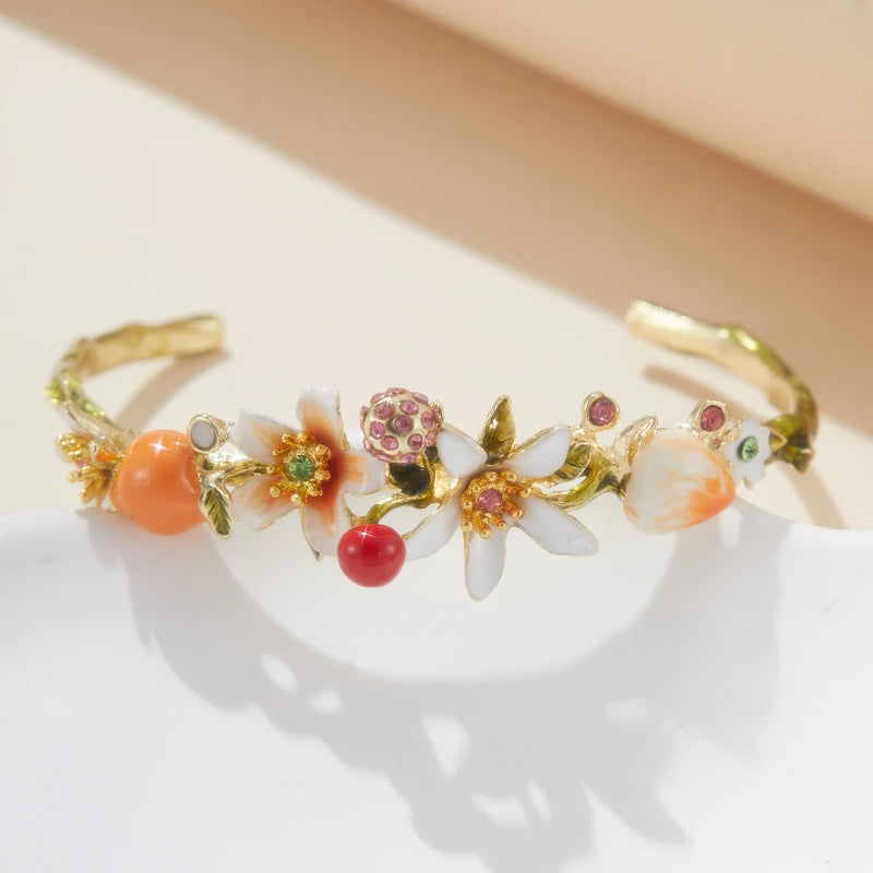 Bracelet de Style français pour femmes, fait à la main, série de fruits et fleurs, en émail, réglable, cadeau d'anniversaire, bijoux de fête de vacances
