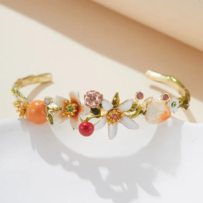 Bracelet de Style français pour femmes, fait à la main, série de fruits et fleurs, en émail, réglable, cadeau d'anniversaire, bijoux de fête de vacances