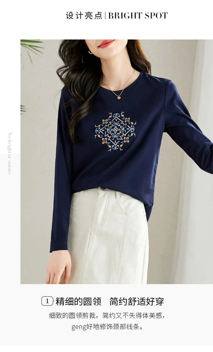 T-shirt à manches longues pour femmes, haut fin et ample, à la mode, intérieur et extérieur, printemps et automne, 2025