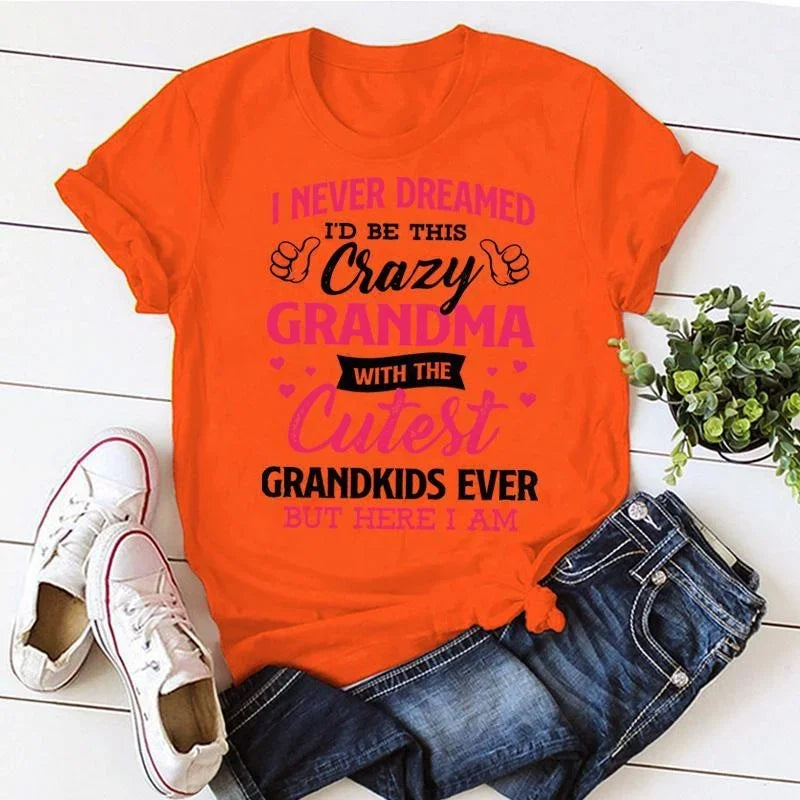 T-shirt manches courtes col rond femme, estival et décontracté, I Never Dreamed I'd Be This ELAN Grandma
