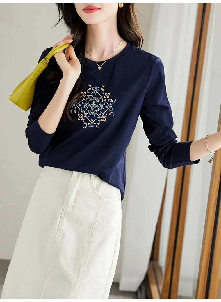 T-shirt à manches longues pour femmes, haut fin et ample, à la mode, intérieur et extérieur, printemps et automne, 2025