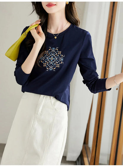 T-shirt à manches longues pour femmes, haut fin et ample, à la mode, intérieur et extérieur, printemps et automne, 2025