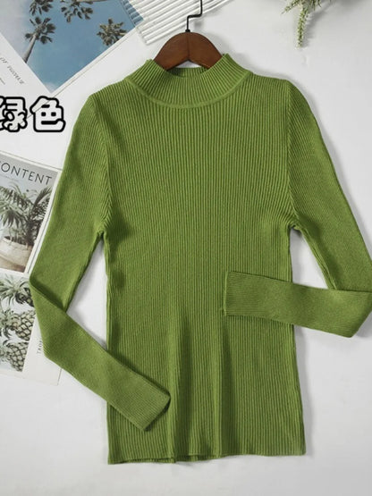 Nouveau en automne hiver femmes à manches longues tricoté col mi-haut côtelé Pull Pull doux chaud Femme Pull Pull vêtements