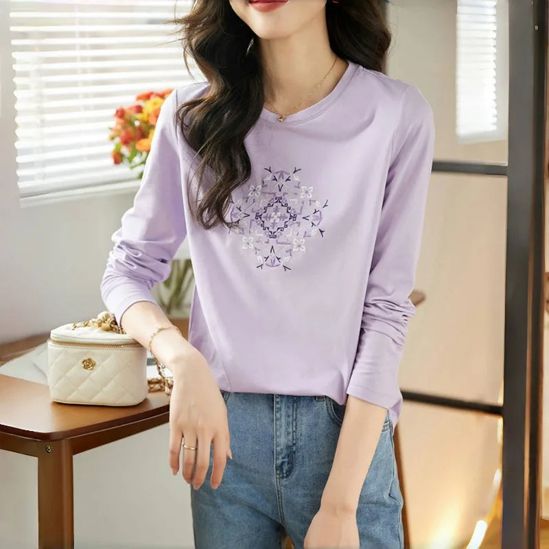 T-shirt à manches longues pour femmes, haut fin et ample, à la mode, intérieur et extérieur, printemps et automne, 2025