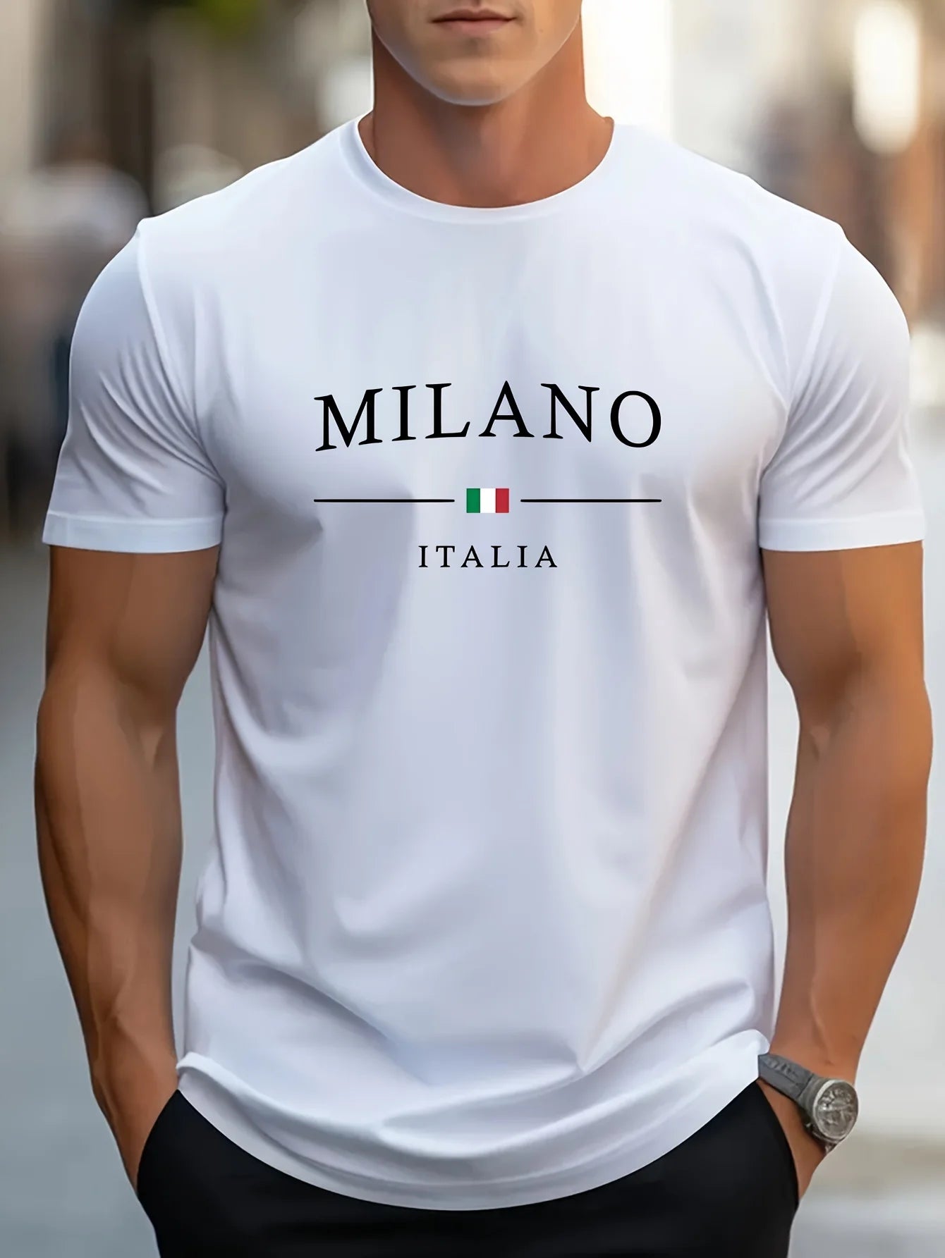 MILANO-T-shirt à Manches Courtes et Col Rond pour Homme, Haut Décontracté, Confortable, Lettre Imprimée, Été, 100% Coton, Mode