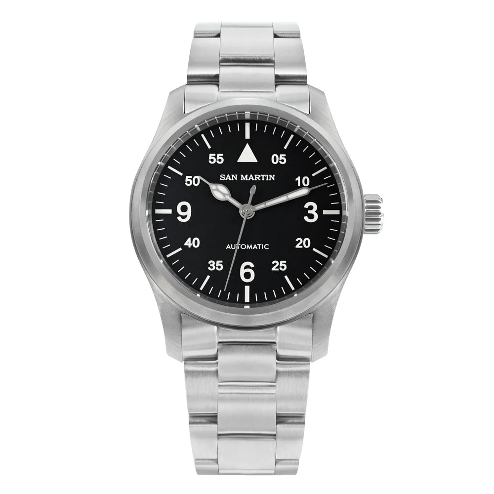 San Martin – montre pilote pour hommes, 37mm, Miyota 8215, mode Simple, militaire, automatique, mécanique, étanche à 100m, BGW-9