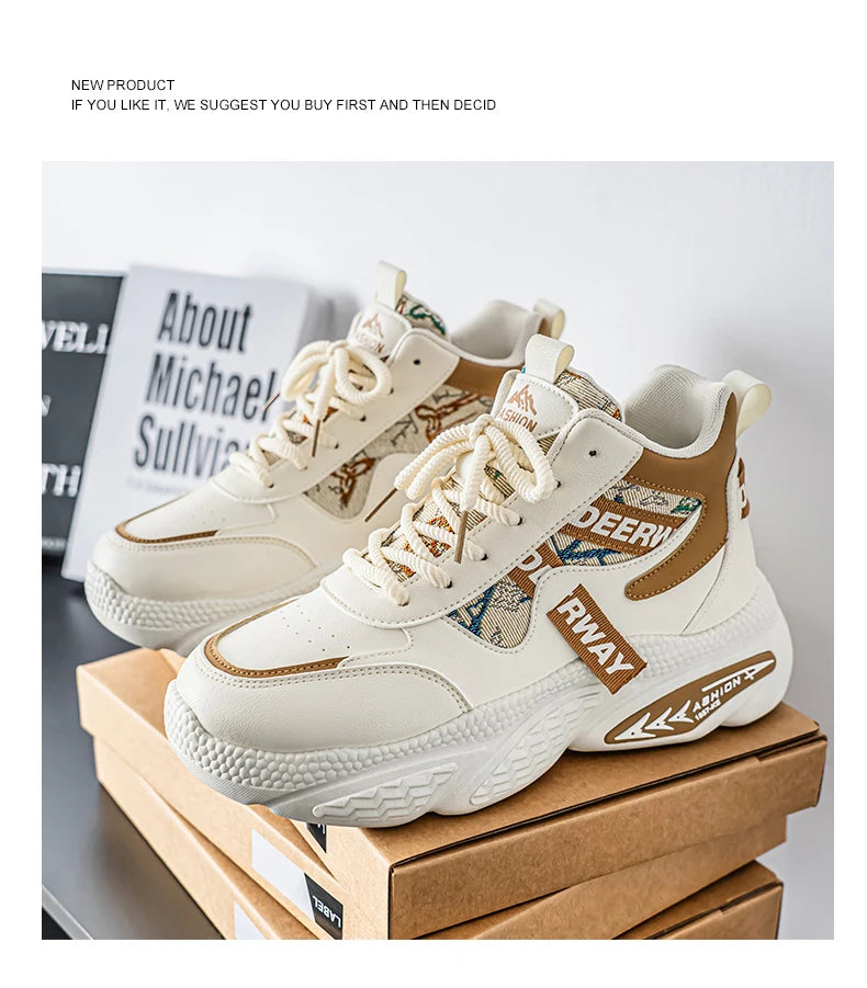 Chaussures de marche pour hommes, baskets montantes à semelle épaisse, antidérapantes, confortables, décontractées, tendance, Skateboard, nouvelle collection 2025