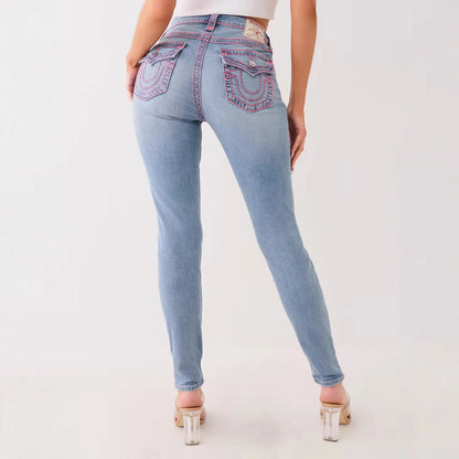 Jennie taille moyenne Super T Jean maigre broderie femmes Jean haute rue Sexy taille haute Jean femme décontracté serré lavé pantalon