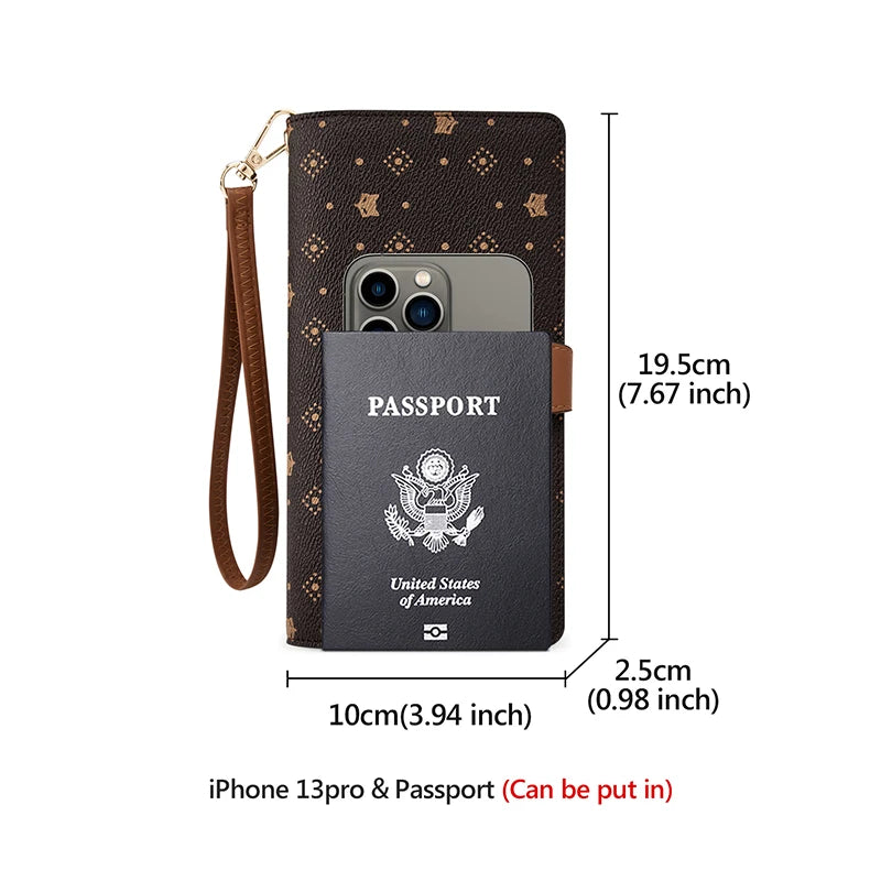 FOXER femmes Long portefeuille carte et porte-passeport élégant pochette dame monogramme PVC avec bracelet sac de téléphone portable femme porte-monnaie