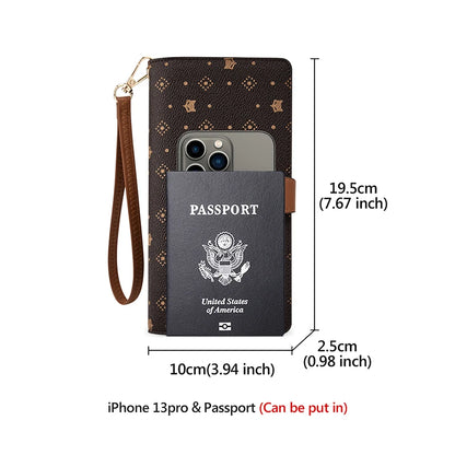 FOXER femmes Long portefeuille carte et porte-passeport élégant pochette dame monogramme PVC avec bracelet sac de téléphone portable femme porte-monnaie