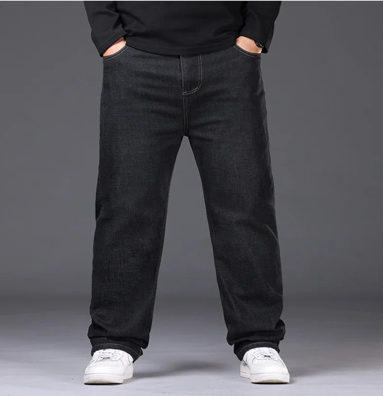 Jean extensible pour hommes, 29 à 50 tailles, pantalon en Denim à jambe droite, taille étendue, bleu/noir, Streetwear, coupe décontractée pour le travail et le décontracté