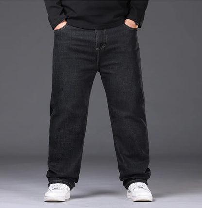 Jean extensible pour hommes, 29 à 50 tailles, pantalon en Denim à jambe droite, taille étendue, bleu/noir, Streetwear, coupe décontractée pour le travail et le décontracté