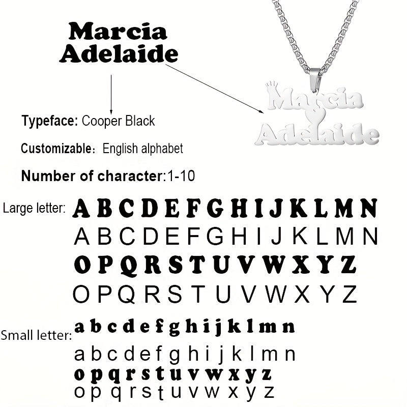 1pc Mens Custom Two Name Necklace - Unique Removable Square Pearl Accent Chunky Chain Pendant with Fashionable Stainless Steel Crown Alphabet, Lovely Heart-Shaped Couple Necklace - Perfect Holiday Jewelry Memorial Gift for Lo