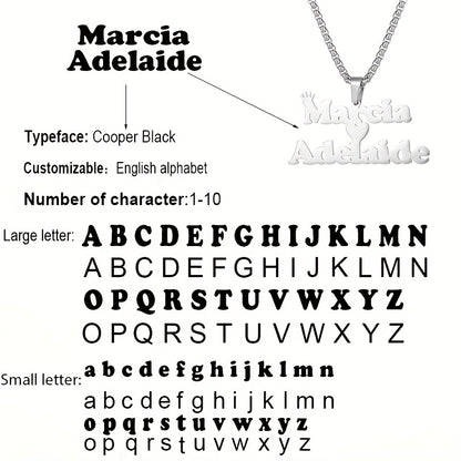 1pc Mens Custom Two Name Necklace - Unique Removable Square Pearl Accent Chunky Chain Pendant with Fashionable Stainless Steel Crown Alphabet, Lovely Heart-Shaped Couple Necklace - Perfect Holiday Jewelry Memorial Gift for Lo